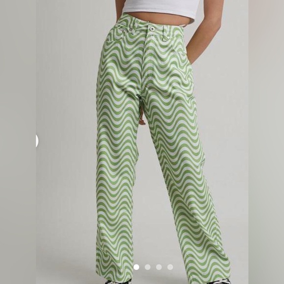 The Ragged Priest Pants - SOLD!! Sz 28- Ragged jeans Green and White Wave Pattern 100% cotton